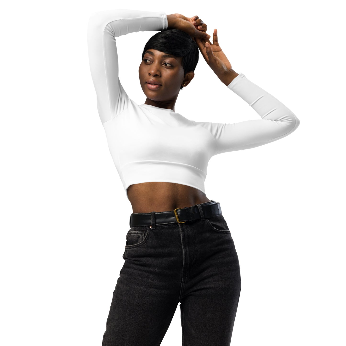 White long-sleeve crop top